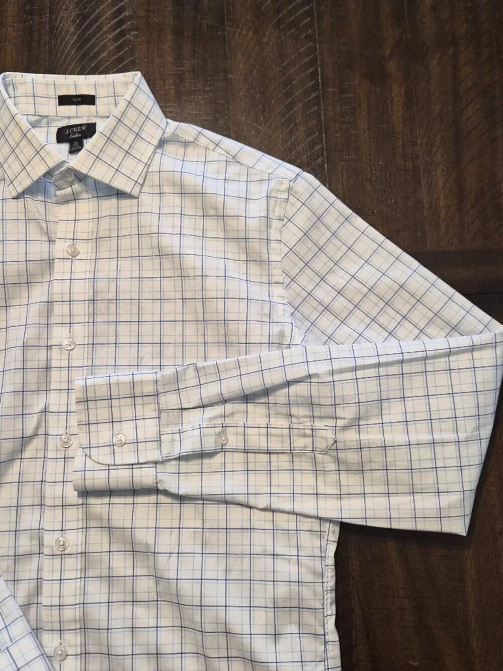 J.Crew Ludlow Slim Fit White Check Button-Down Dress Shirt Size 15/34 G327